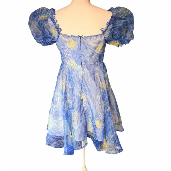 Elegant Blue and Yellow Women's Dress - Picture 4 of 7